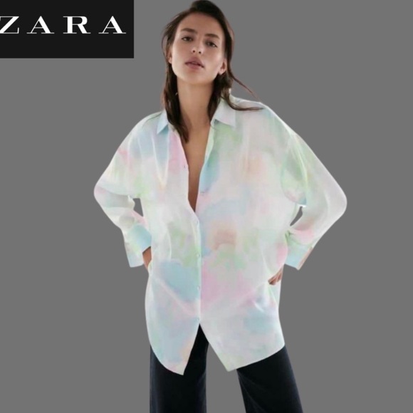 Zara Tops - Zara tie dye silk button down shirt